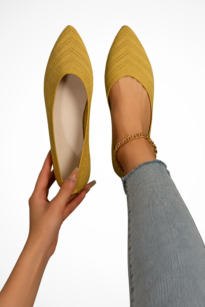 Sorvienne Pointed Toe Knit Orthopaedic Loafers in Yellow