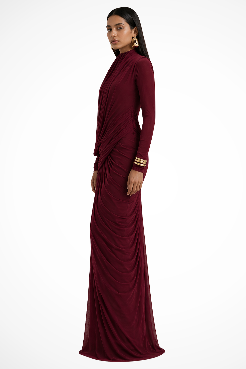 Sorvienne Women's Long Sleeve High Neck Maxi Dress