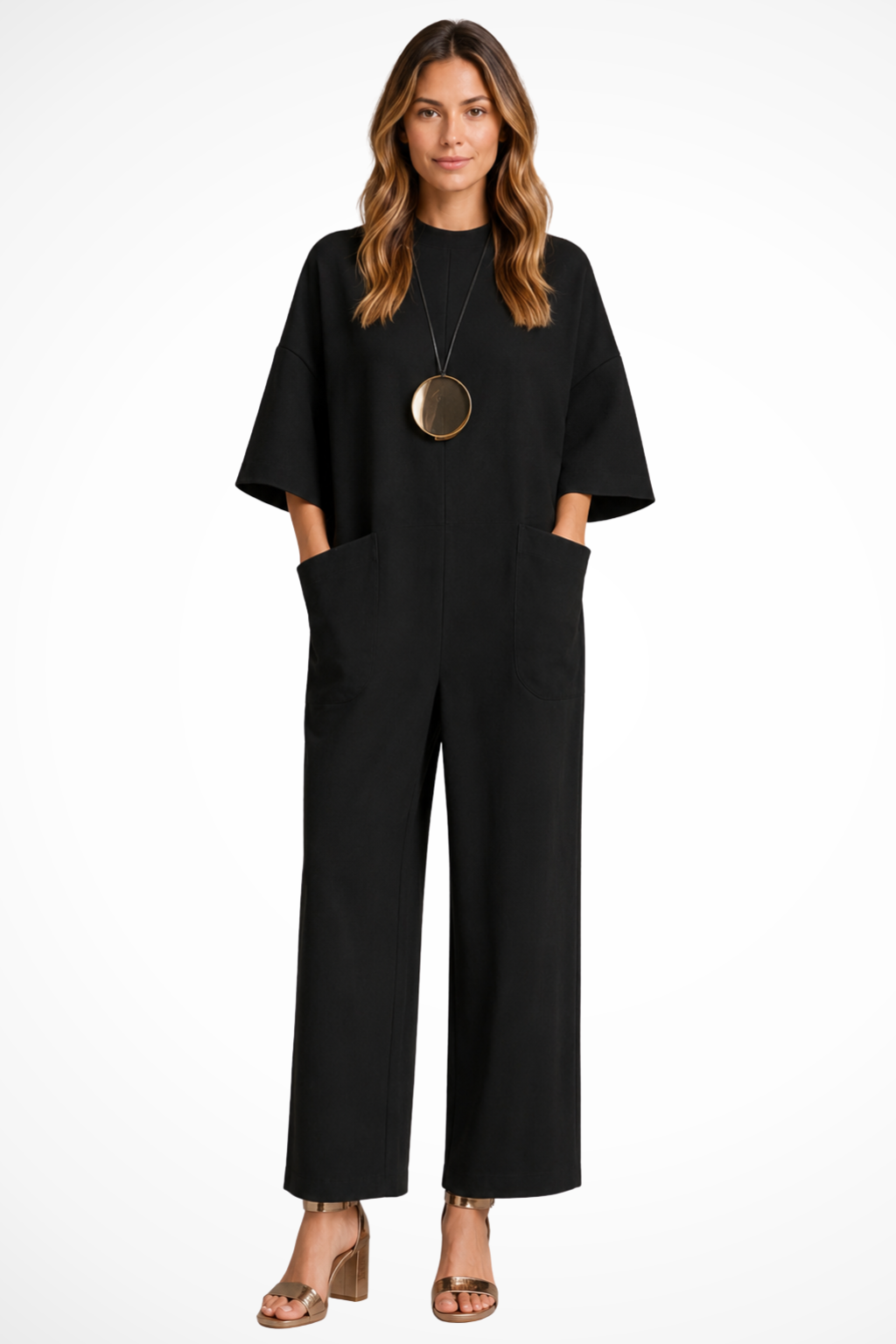 Sorvienne Wide Leg Oversized Relaxed Jumpsuit in Black