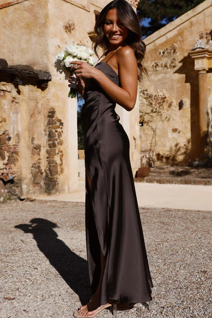 Women's Square Neck Satin Midi Dress – Sorvienne