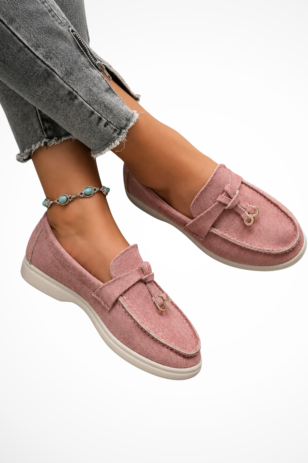 Sorvienne Suede Old Money Orthopaedic Loafers in Pink