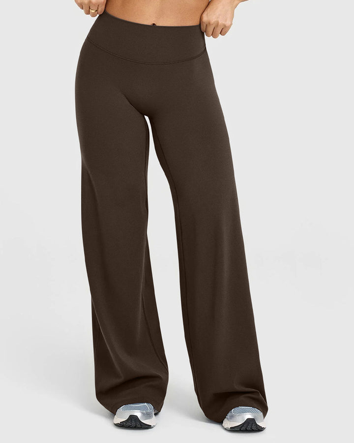Sorvienne Relaxed High Waisted Flared Leggings in Chocolate