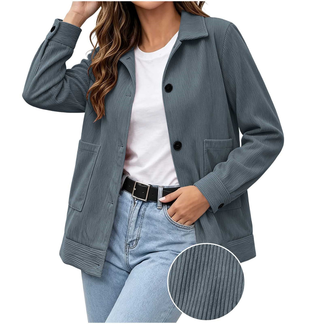 Sorvienne Relaxed Button Front Cord Jacket in Dark Blue