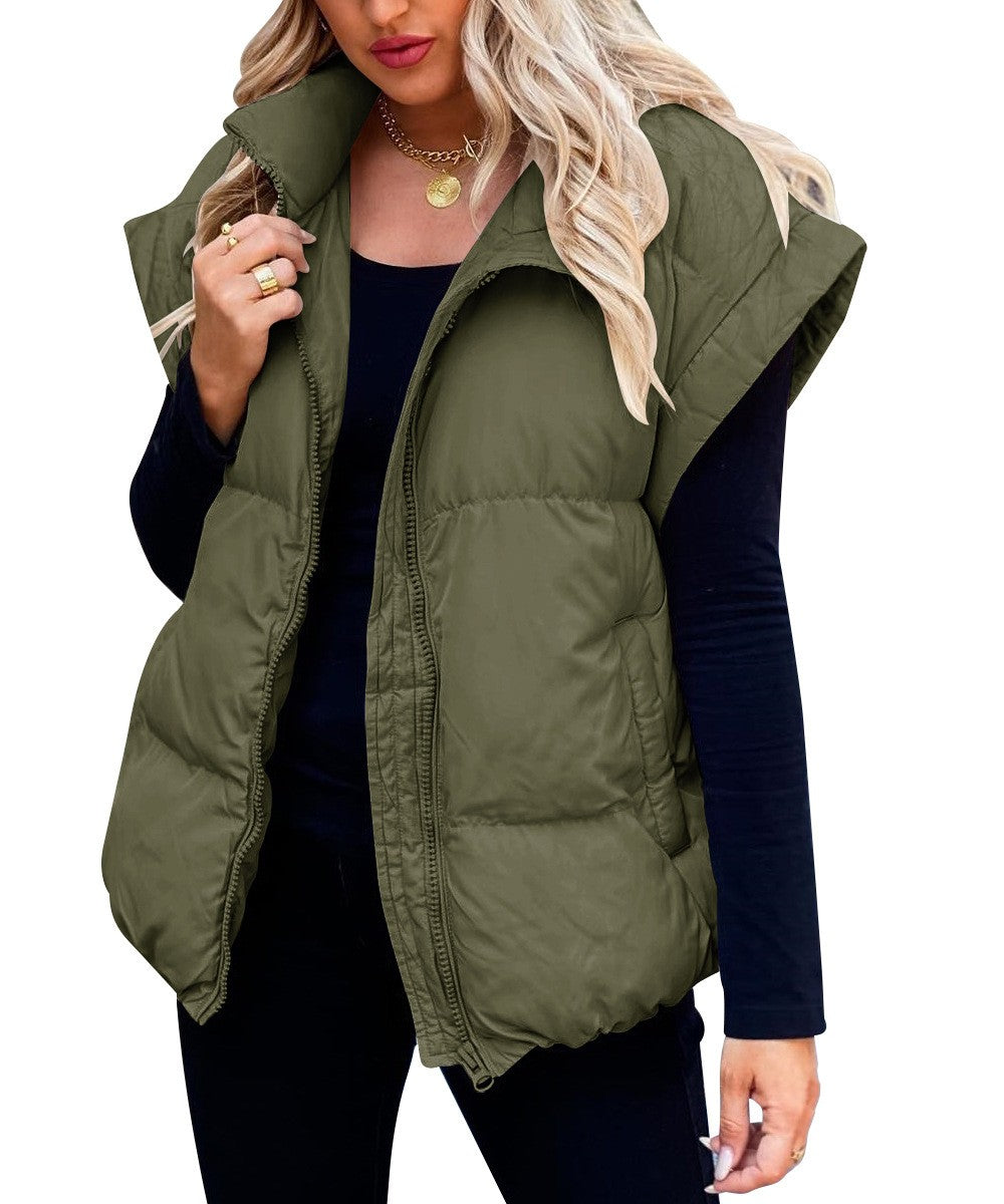 Sorvienne Oversized High Neck Padded Gilet in Olive