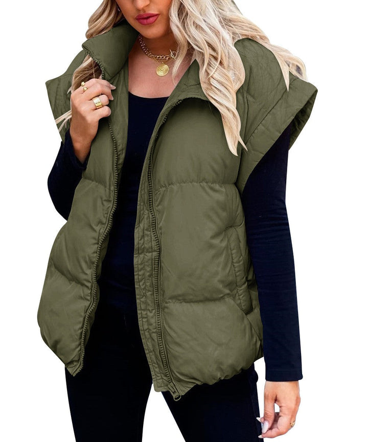 Sorvienne Oversized High Neck Padded Gilet in Olive