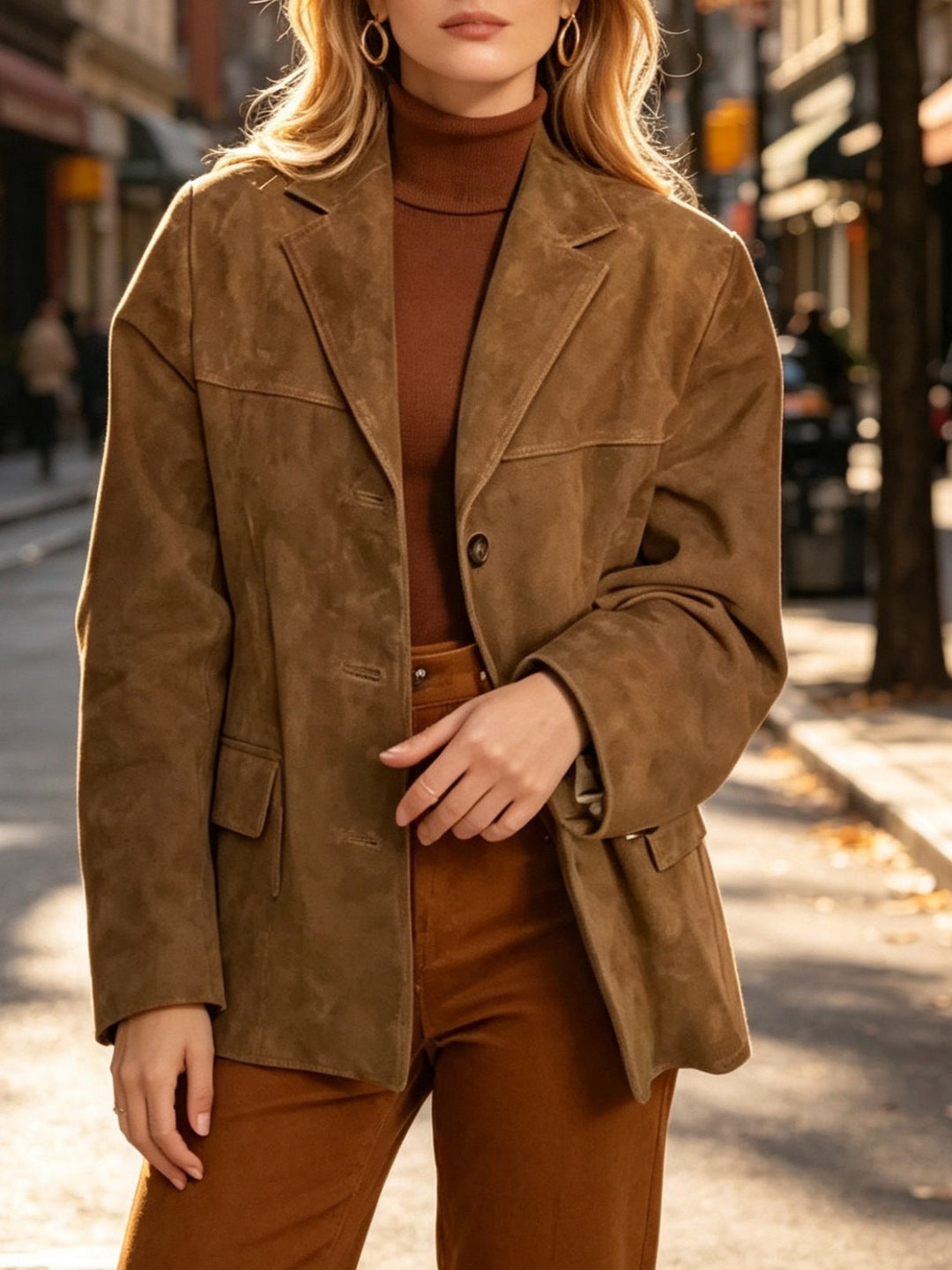 Sorvienne Oversized Faux Suede Jacket in Tan