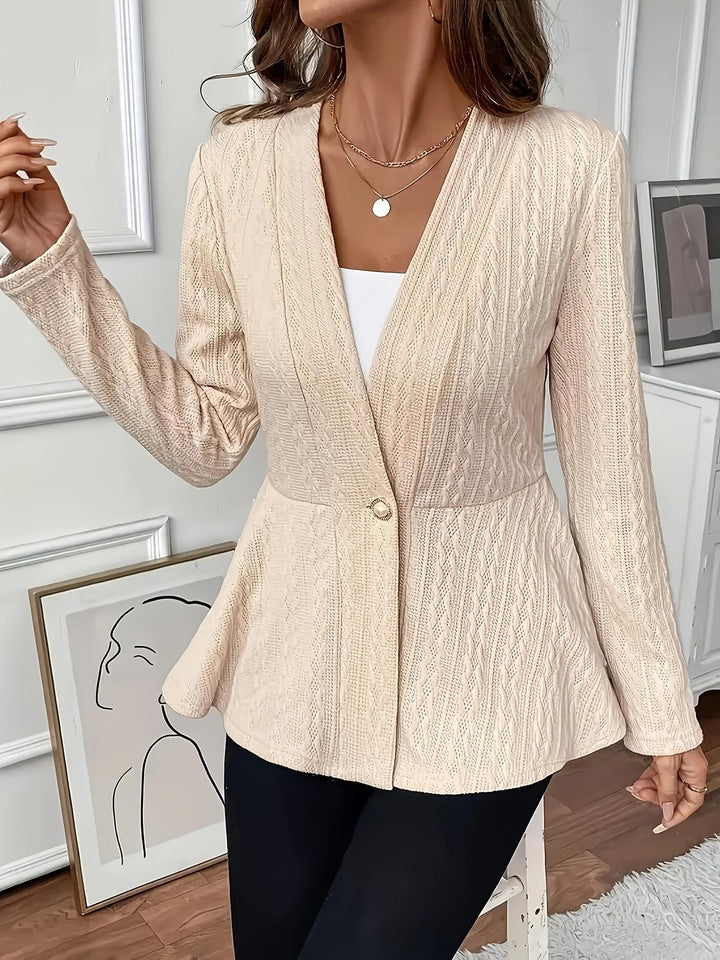 Sorvienne Tailored Textured Knit Peplum Jacket in Cream