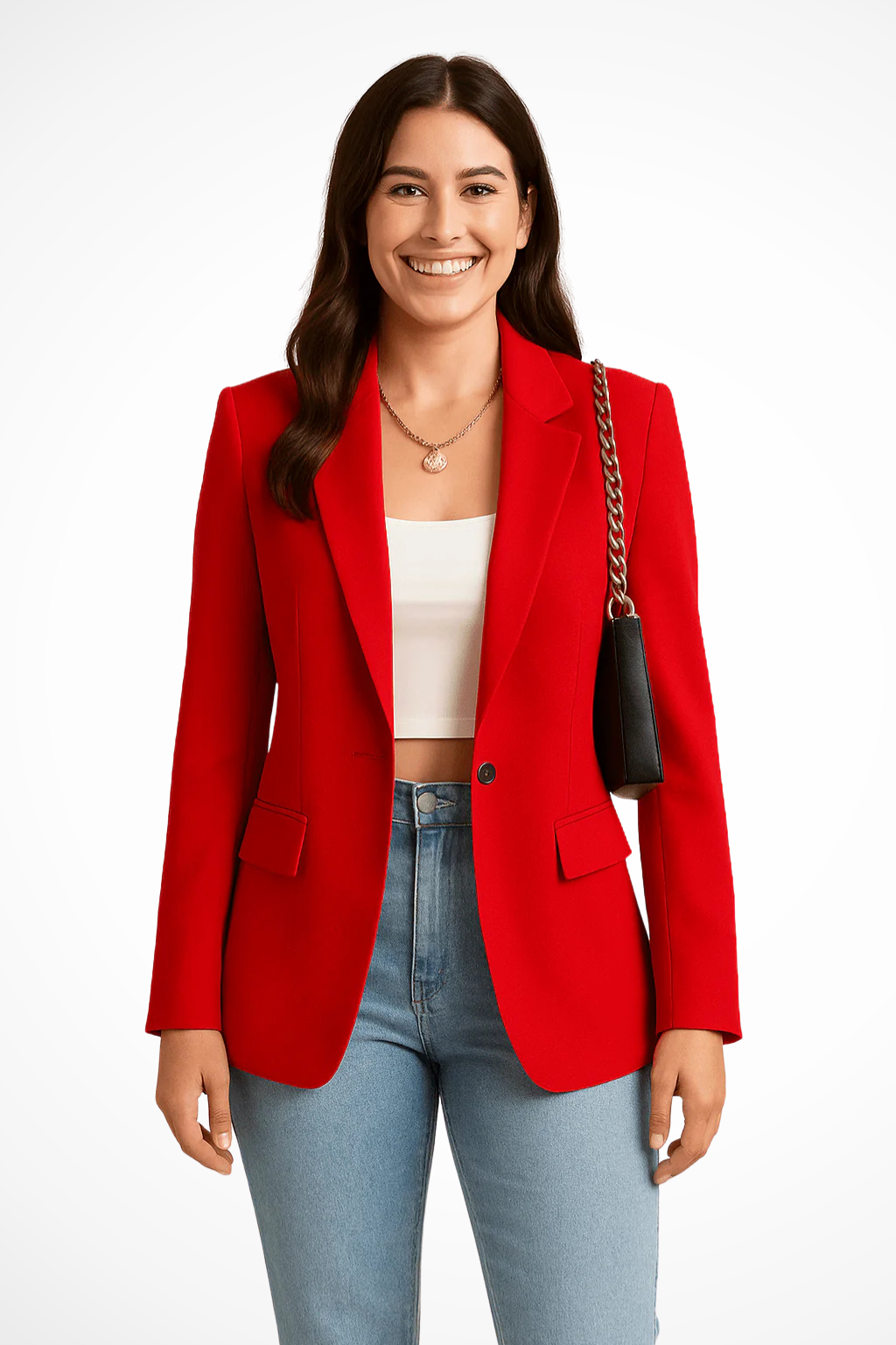 Sorvienne Women's Tailored Blazer Jacket in Red