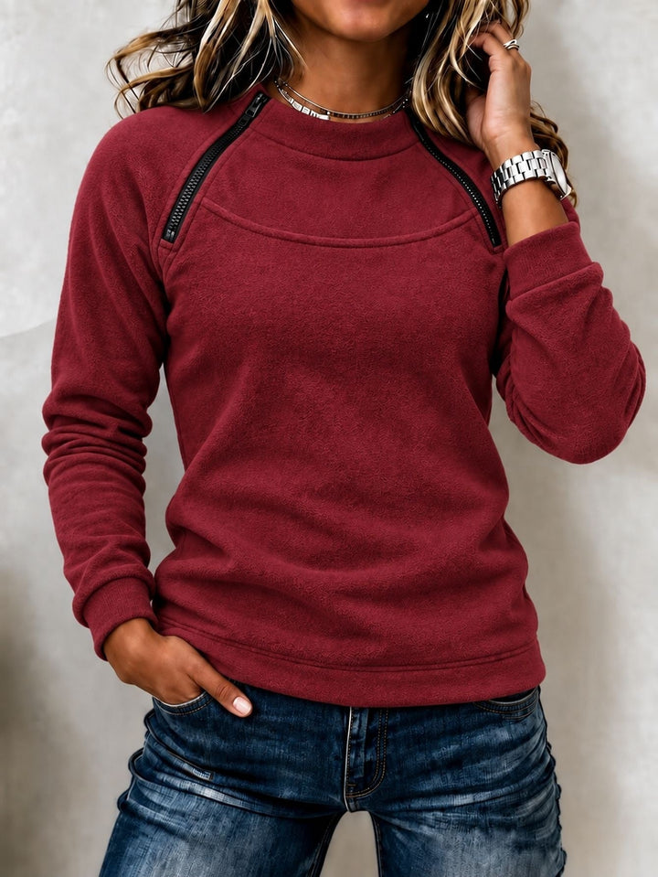 Sorvienne Relaxed Zip Detail Raglan Sweatshirt in Burgundy