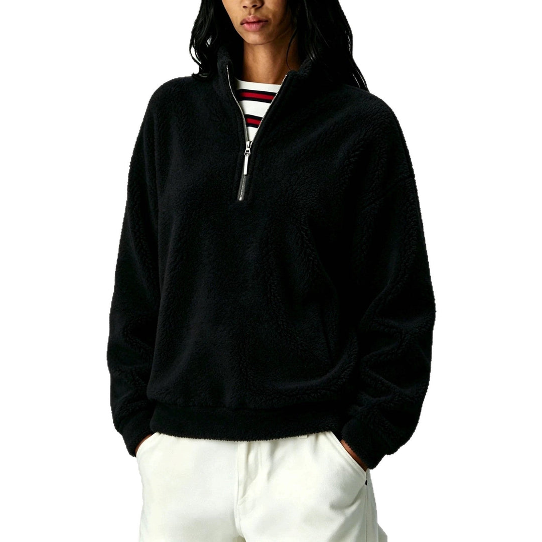 Sorvienne Relaxed Borg Half Zip Fleece in Black