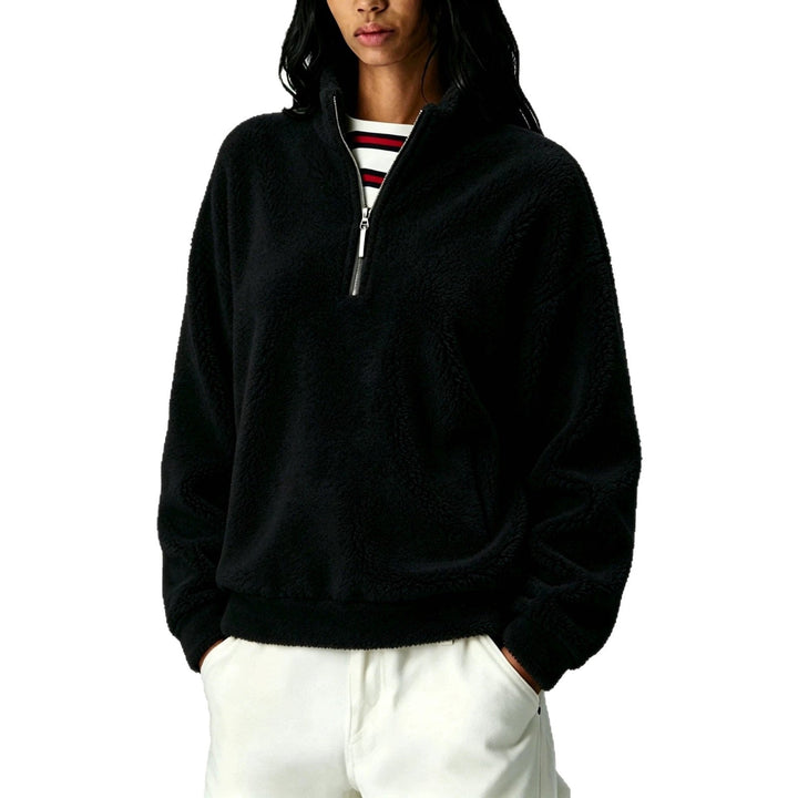 Sorvienne Relaxed Borg Half Zip Fleece in Black