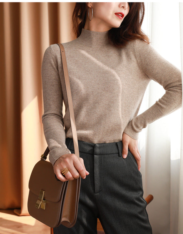 Sorvienne Slim Fine Knit Mock Neck Jumper in Camel