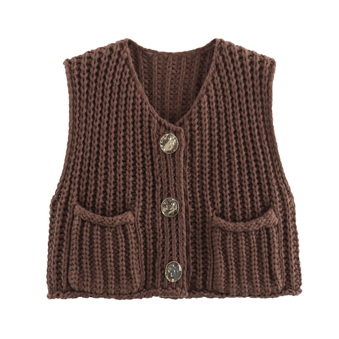 Sorvienne Relaxed Chunky Knitted Waistcoat in Brown