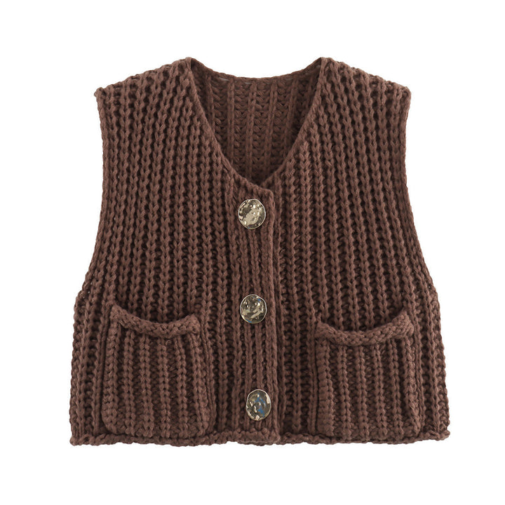 Sorvienne Relaxed Chunky Knitted Waistcoat in Brown