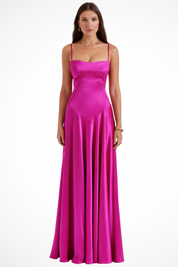 Sorvienne Women's Satin Corset Maxi Dress in Pink