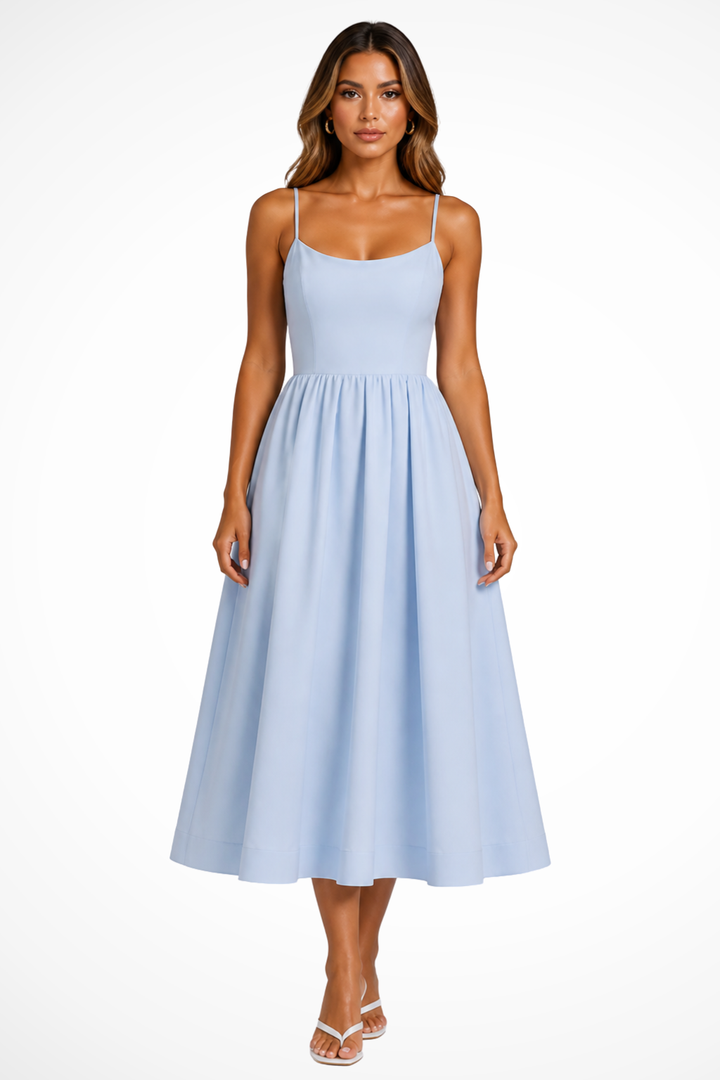 Blue Women's Square Neck Flared Cami Midi Dress – Sorvienne