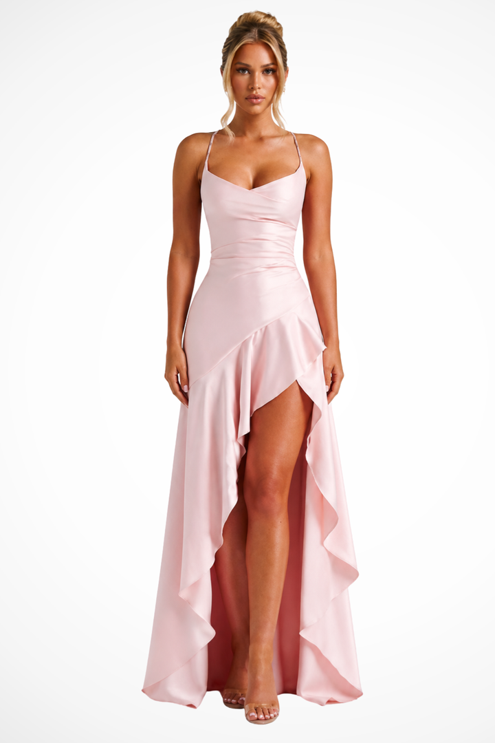 Pink Women's Cowl Neck Satin Slip Maxi Dress – Sorvienne