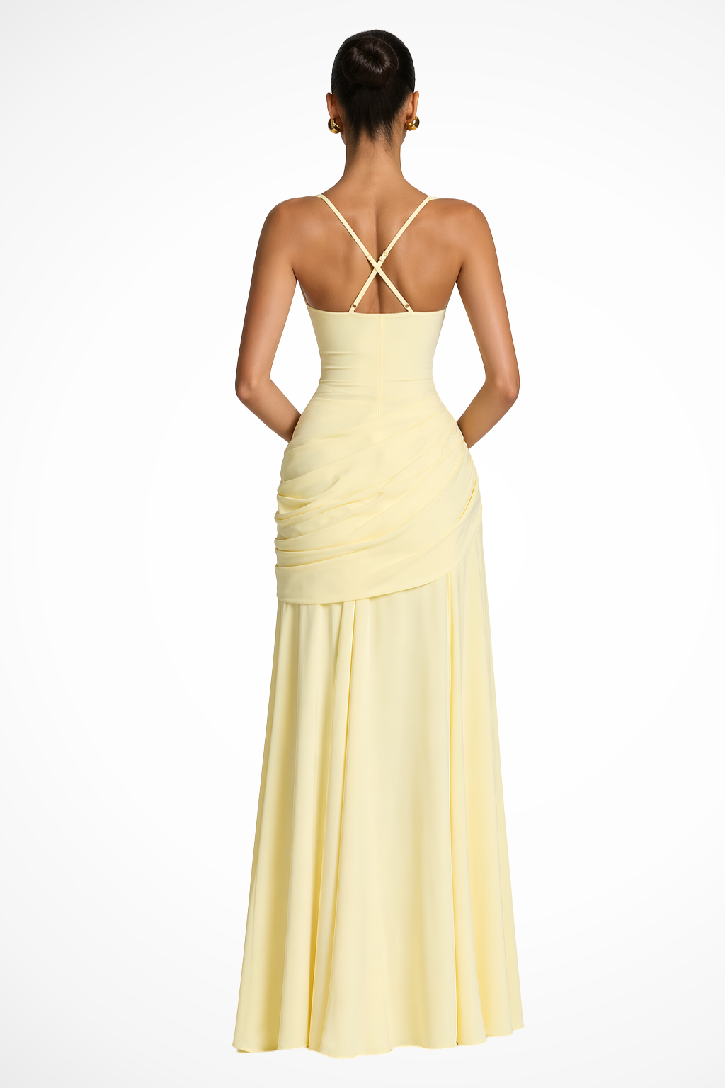 Sorvienne Women's Square Neck Ruched Maxi Dress