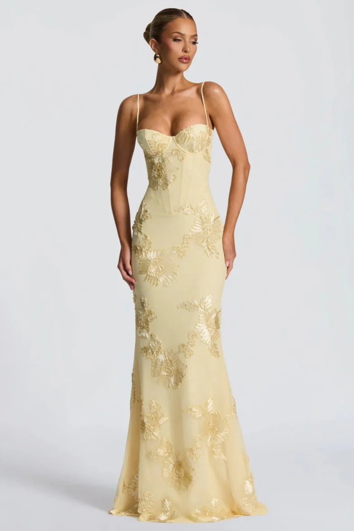 Women's Floral Embroidered Corset Maxi Dress – Sorvienne