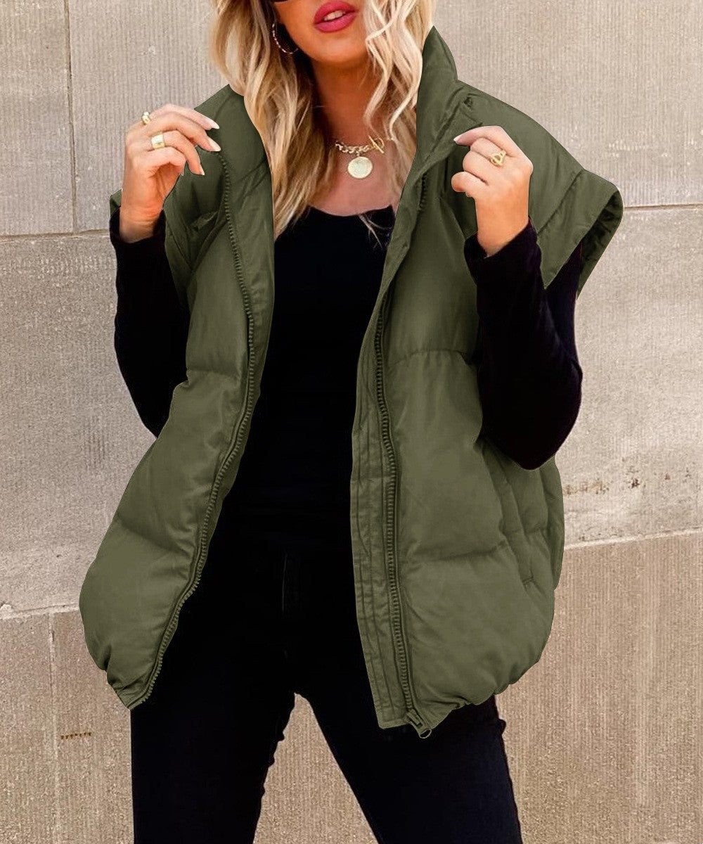Sorvienne Oversized High Neck Padded Gilet in Olive