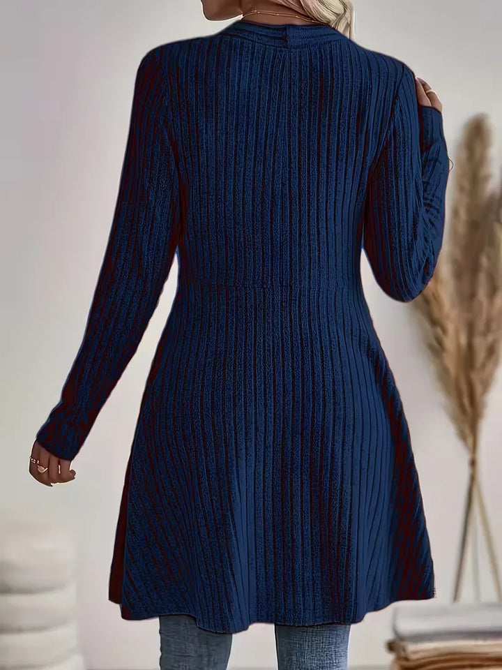 Sorvienne Ribbed Edge to Edge Longline Cardigan in Navy
