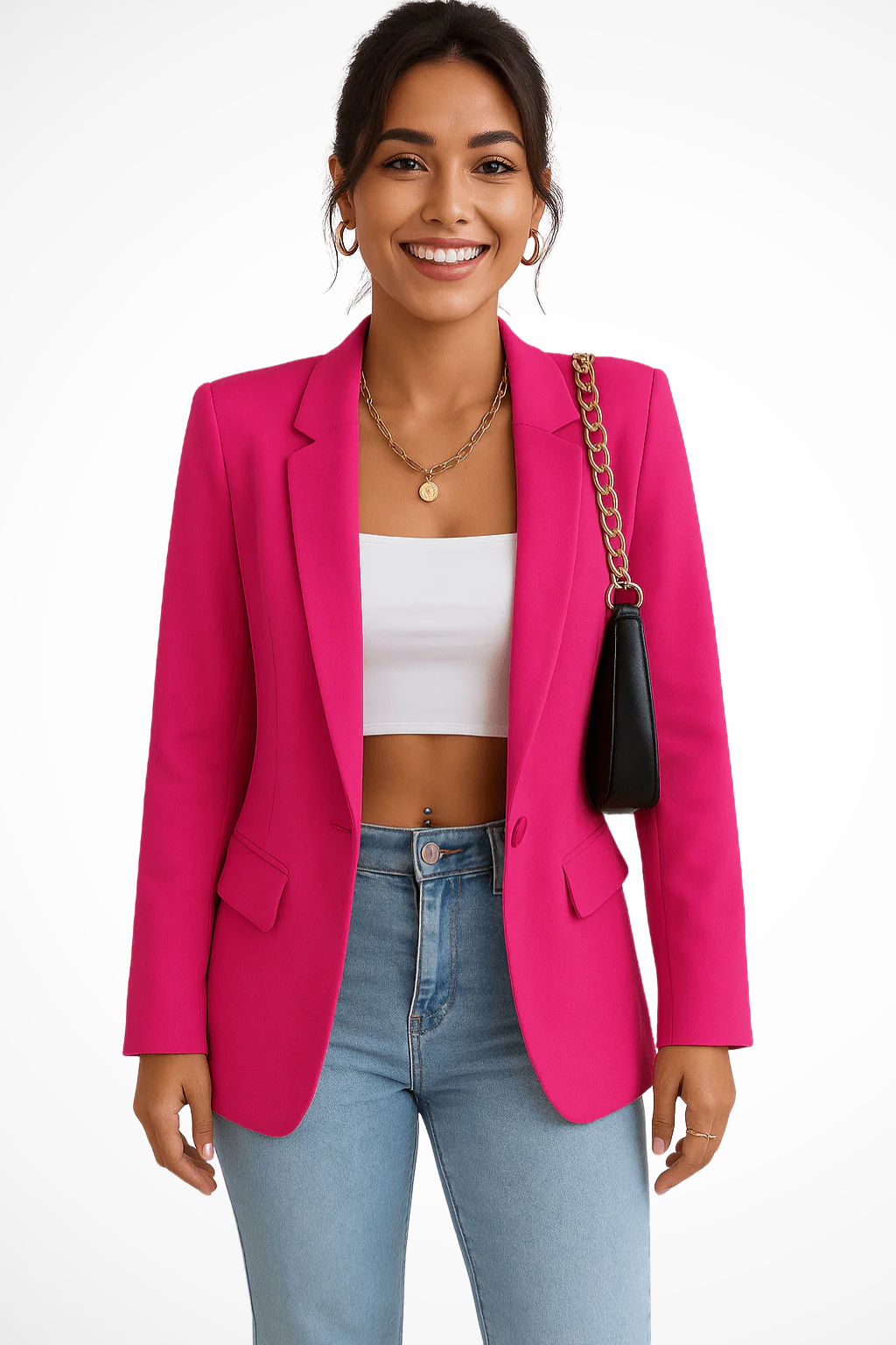 Sorvienne Women's Tailored Blazer Jacket in Pink