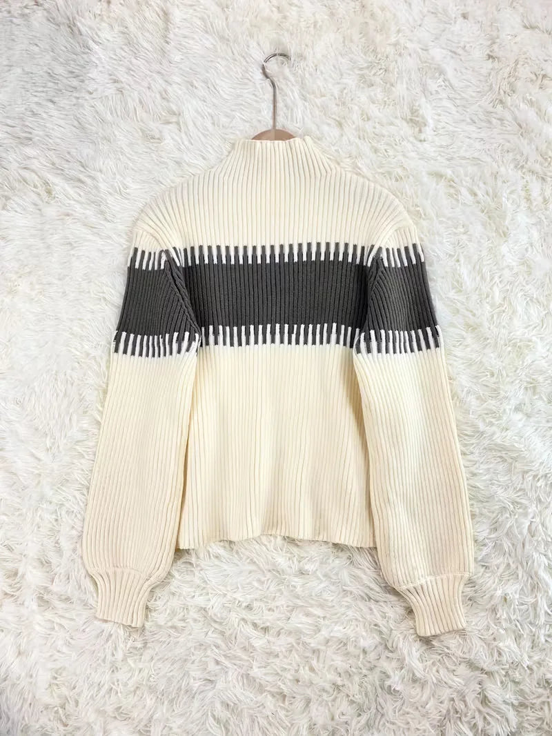 Sorvienne Relaxed Colour Block Knit Skirt Set in Grey