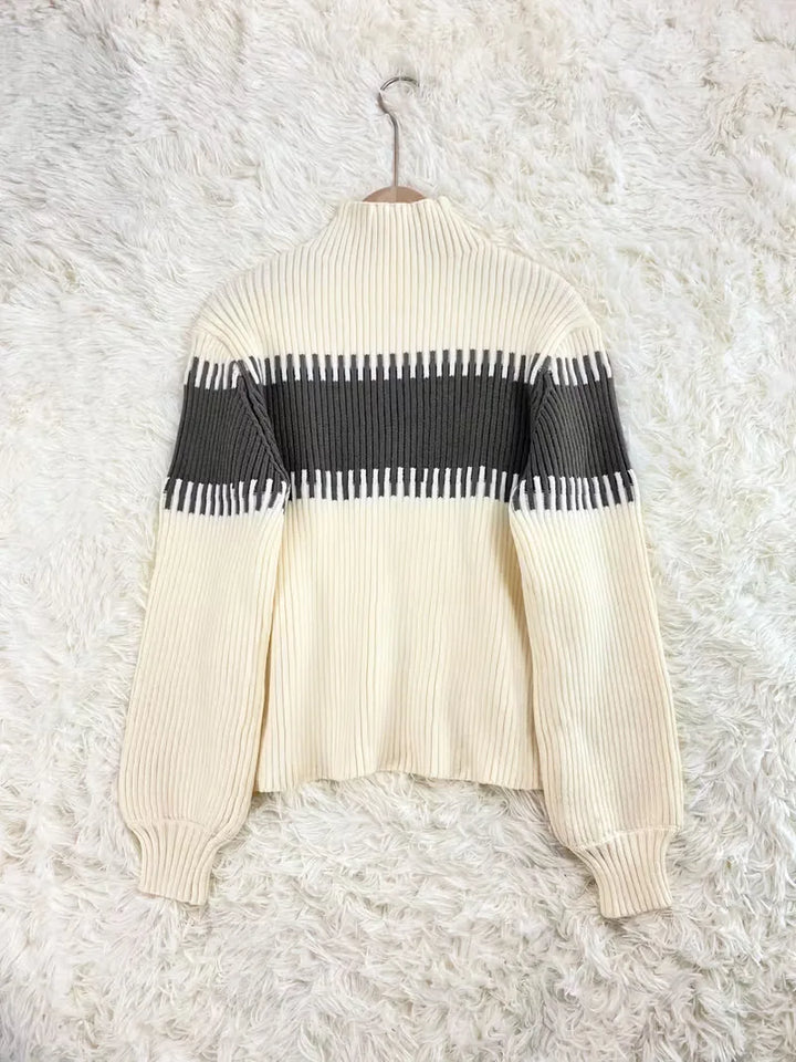 Sorvienne Relaxed Colour Block Knit Skirt Set in Grey