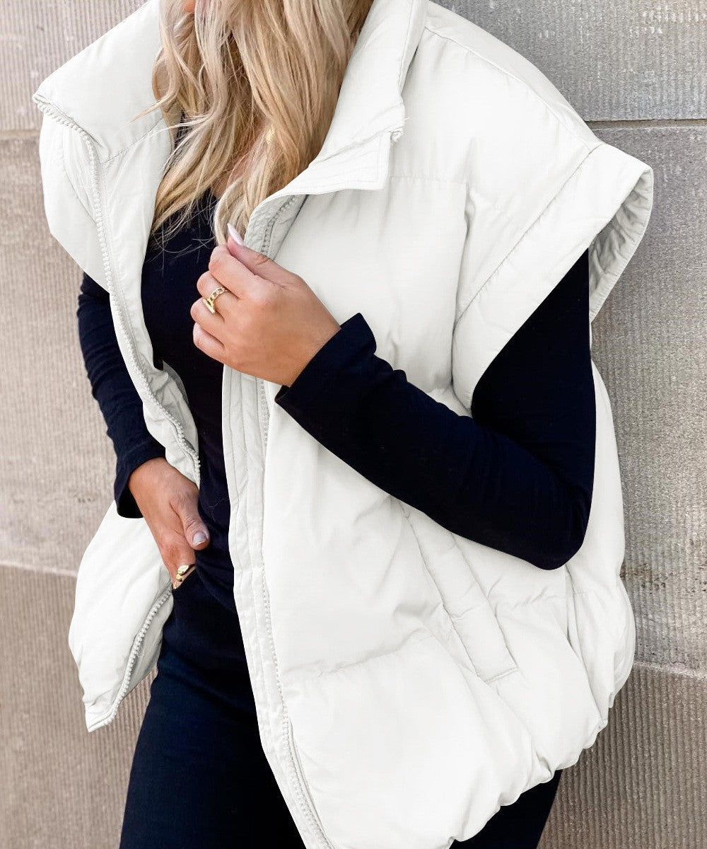 Sorvienne Oversized High Neck Padded Gilet in Cream