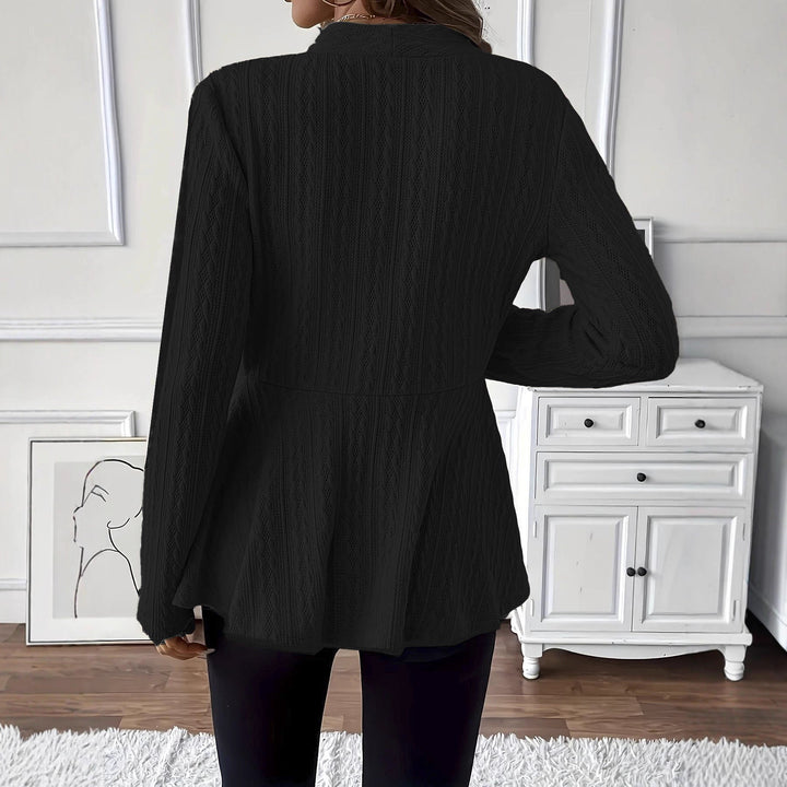 Sorvienne Tailored Textured Knit Peplum Jacket in Black