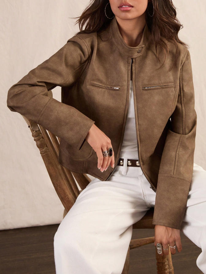 Sorvienne Relaxed Cropped Washed Faux Leather Jacket