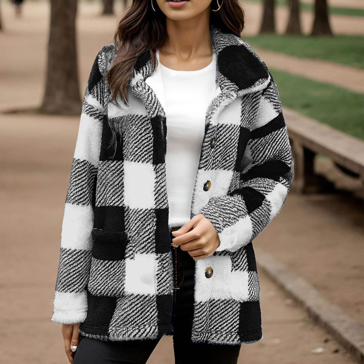 Sorvienne Relaxed Borg Check Shacket in Black