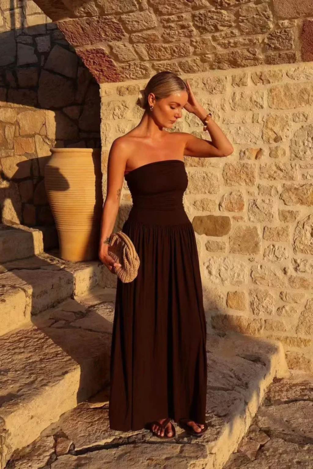 Sorvienne Women's Strapless Pleated Maxi Dress