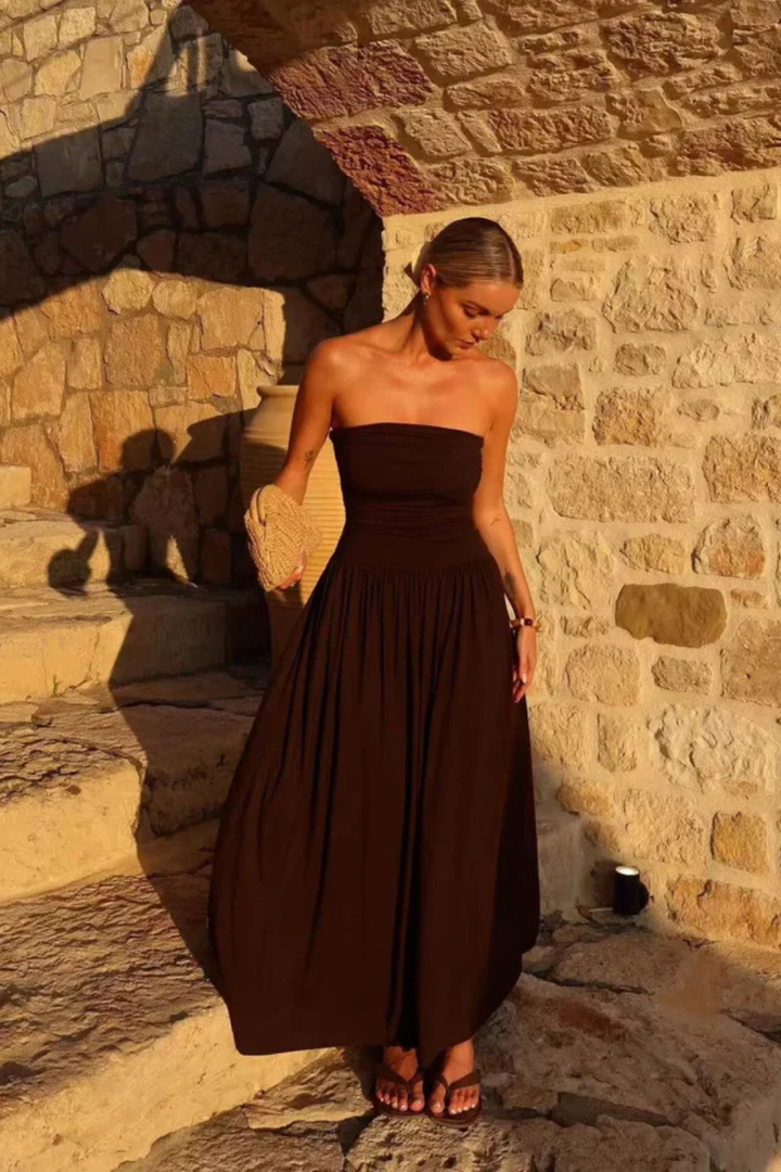Sorvienne Women's Strapless Pleated Maxi Dress