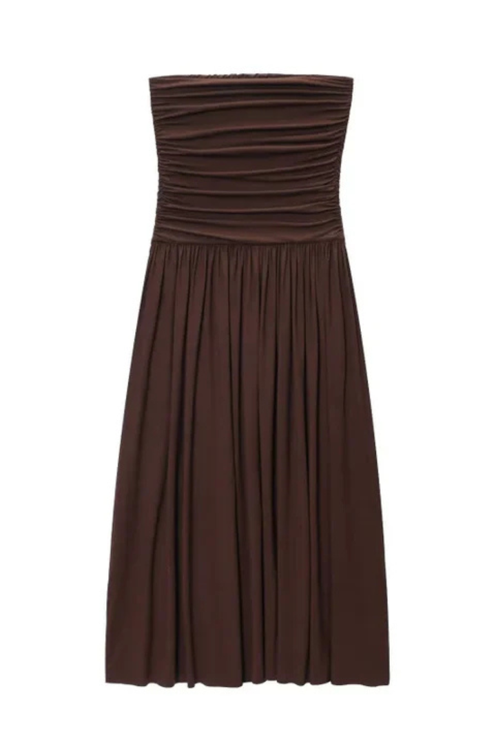 Sorvienne Women's Strapless Pleated Maxi Dress