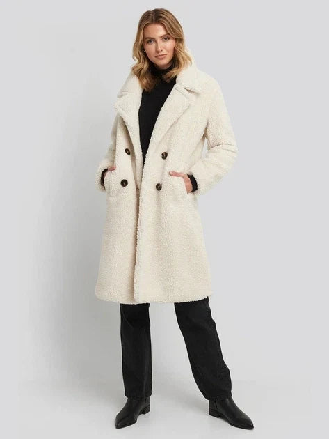 Sorvienne Double Breasted Longline Teddy Coat