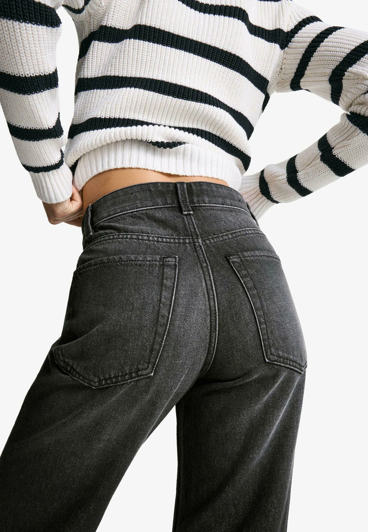 Sorvienne Relaxed High Waisted Wide Leg Jeans in Washed Black
