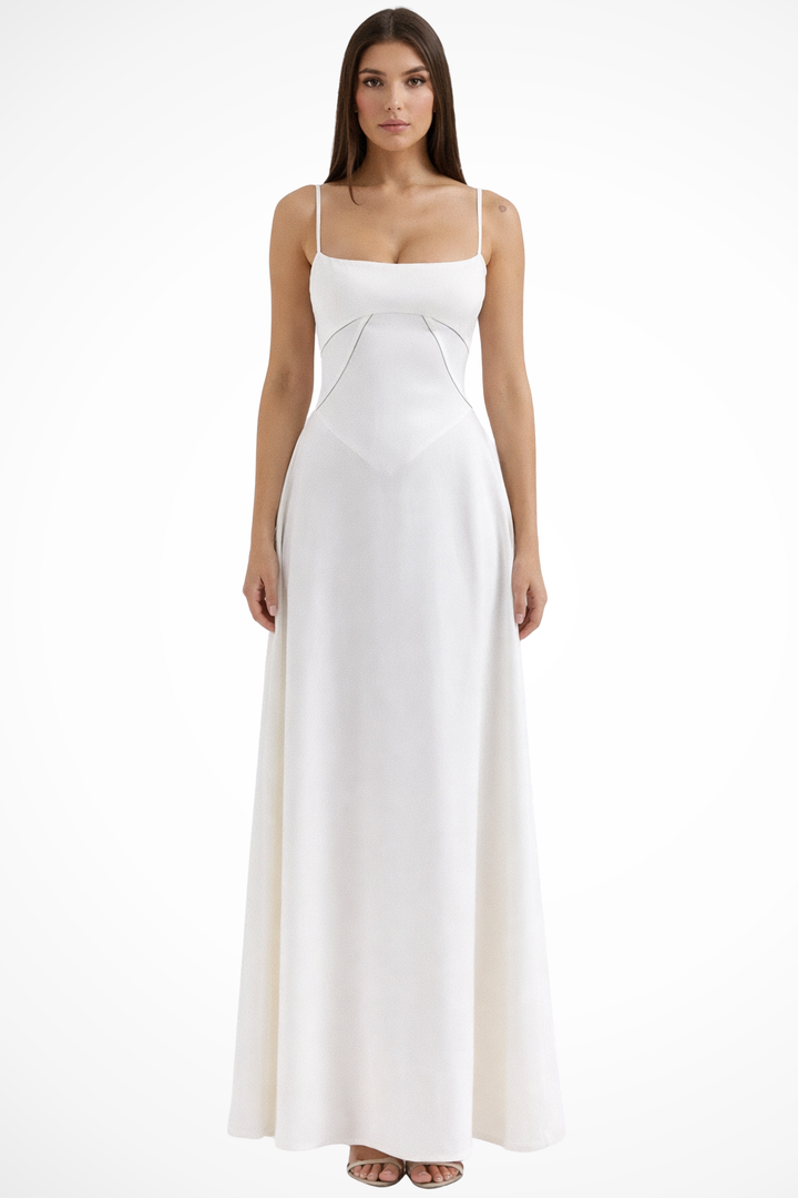 Sorvienne Women's Satin Corset Maxi Dress in Ivory