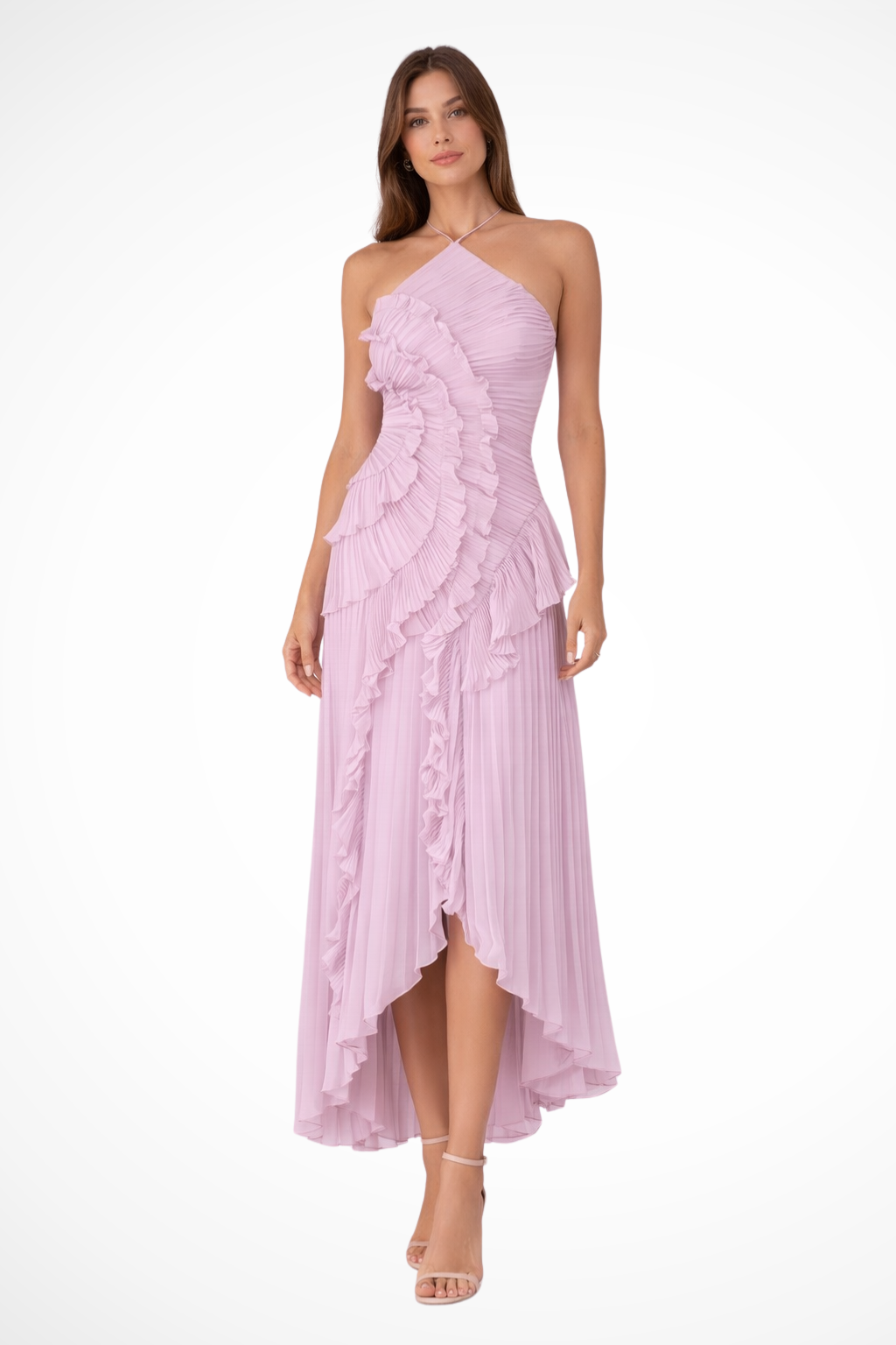 Sorvienne Women's Flowing Backless Halter Maxi Dress in Purple