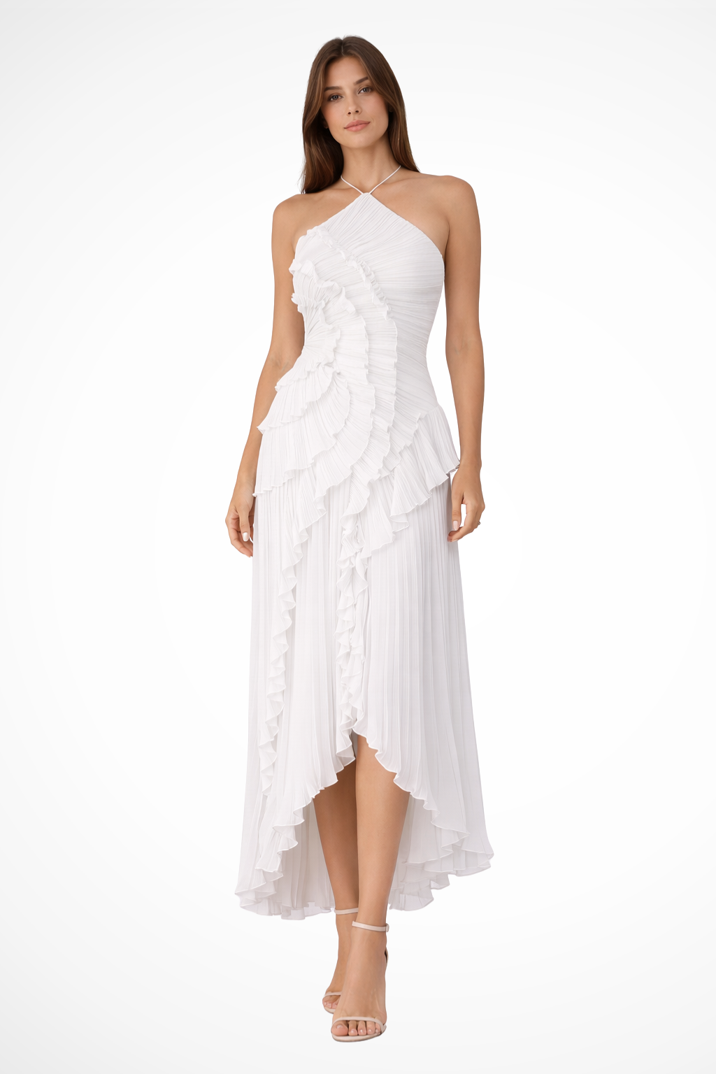 Sorvienne Women's Flowing Backless Halter Maxi Dress in White