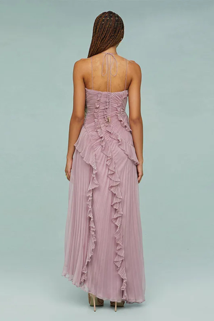 Sorvienne Women's Flowing Backless Halter Maxi Dress