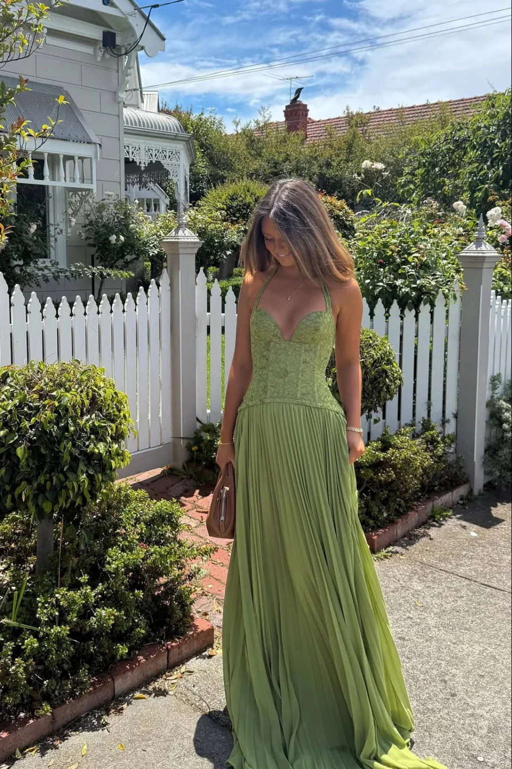 Sorvienne Halter Lace Corset Flowing Maxi Dress