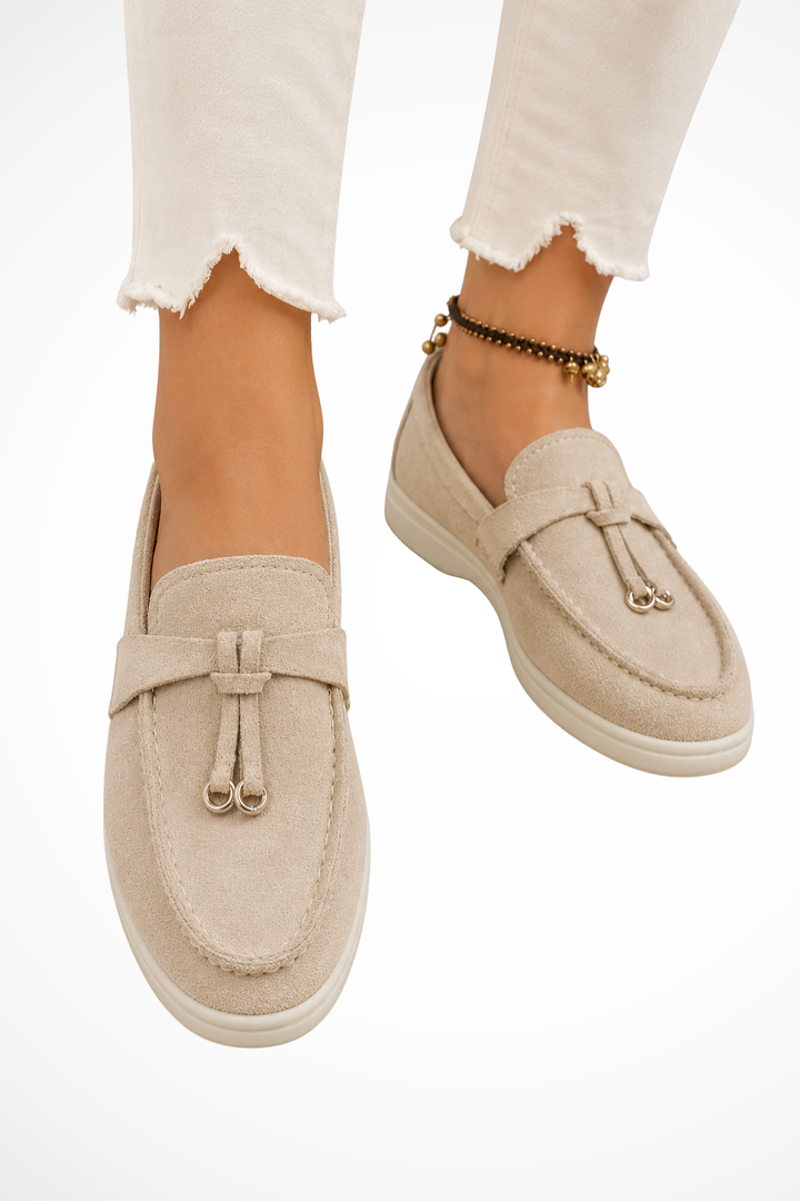 Sorvienne Suede Old Money Orthopaedic Loafers in Khaki