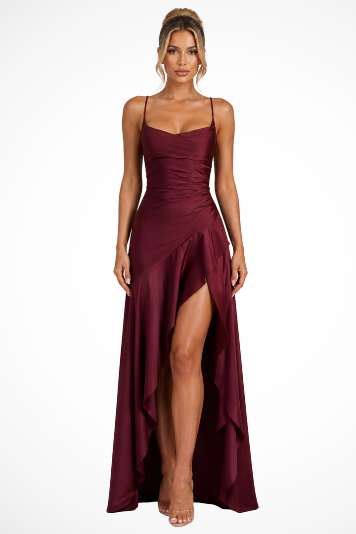 Burgundy Women's Cowl Neck Satin Slip Maxi Dress – Sorvienne