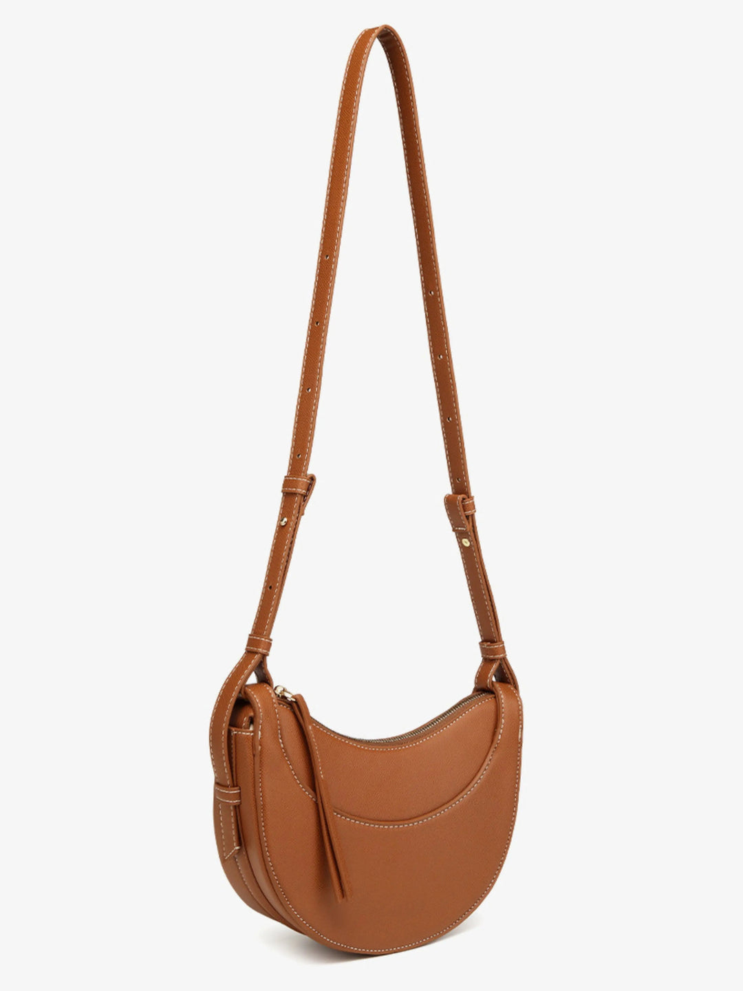 Sorvienne Pebbled Leather Look Half Moon Bag in Tan