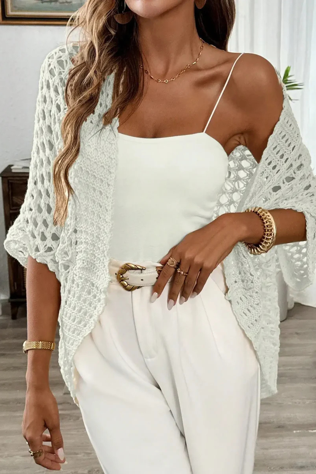 Sorvienne Women's Short Sleeve Crochet Cardigan