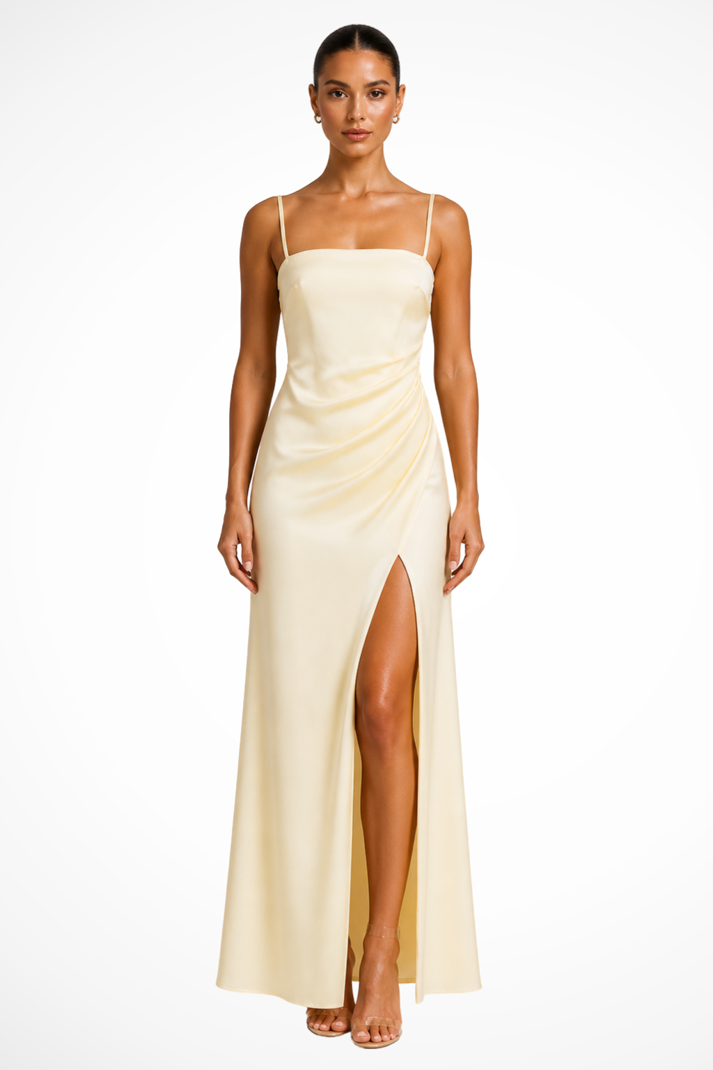 Yellow Women's Square Neck Satin Midi Dress – Sorvienne
