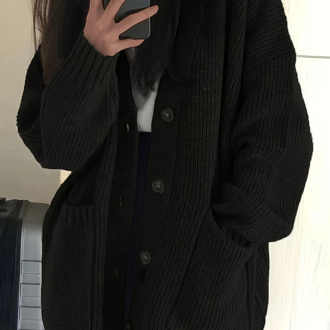 Sorvienne Oversized Cardigan with Deep Patch Pockets in Black