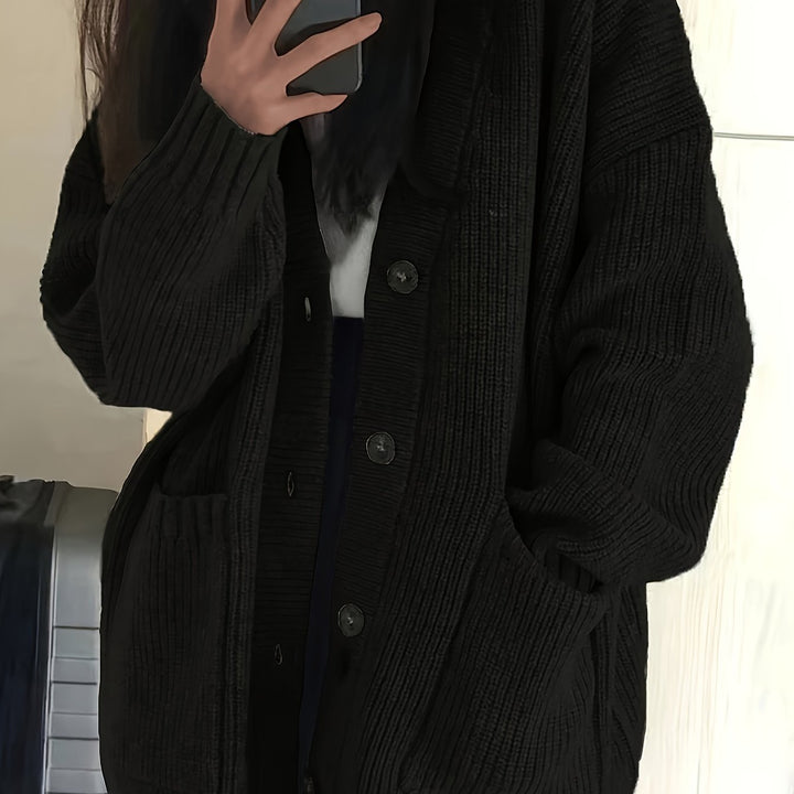Sorvienne Oversized Cardigan with Deep Patch Pockets in Black