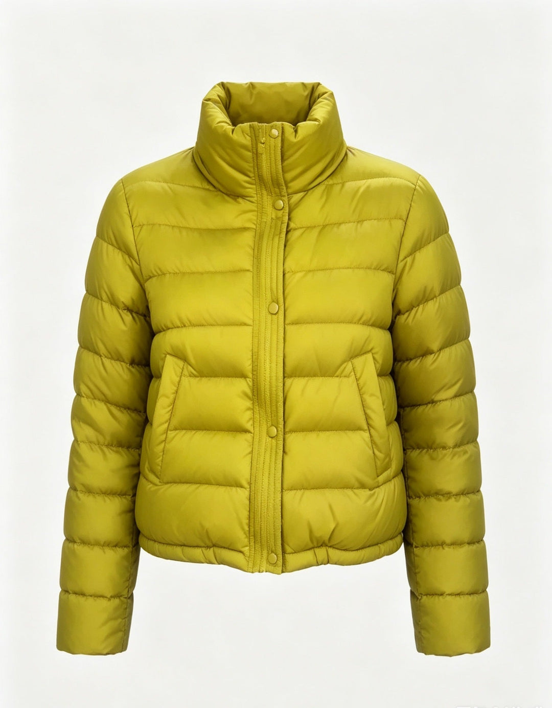 Sorvienne Relaxed Funnel Neck Cropped Puffer Jacket in Yellow